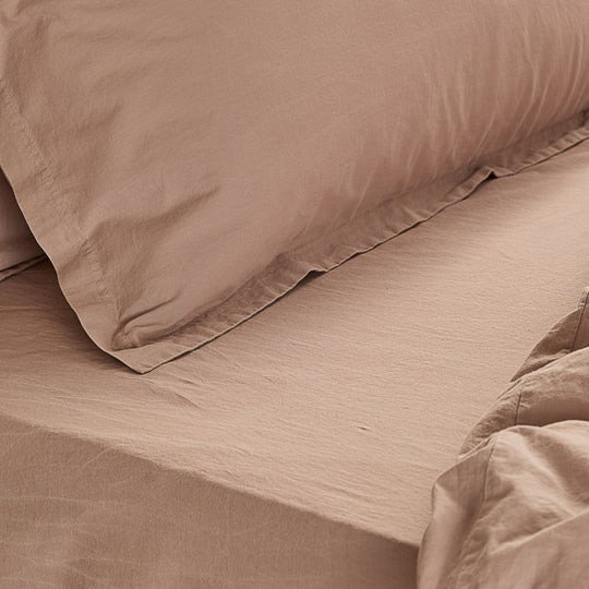 Hebden Washed Cotton Fitted Sheet cotta