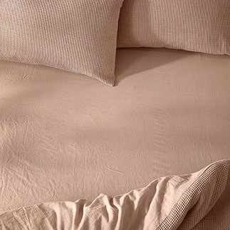 Hebden Washed Cotton Fitted Sheet cotta