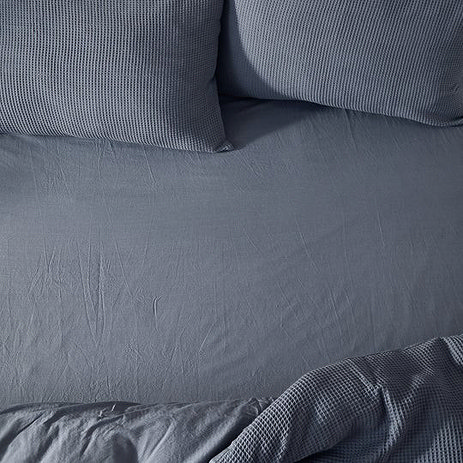 Hebden Washed Cotton Fitted Sheet Denim Blue