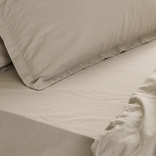 Hebden Washed Cotton Fitted Sheet Stone