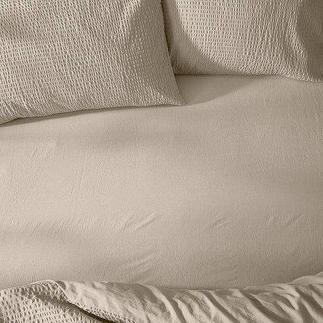 Hebden Washed Cotton Fitted Sheet Stone