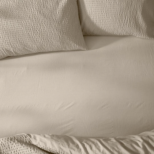 Hebden Washed Cotton Fitted Sheet Stone