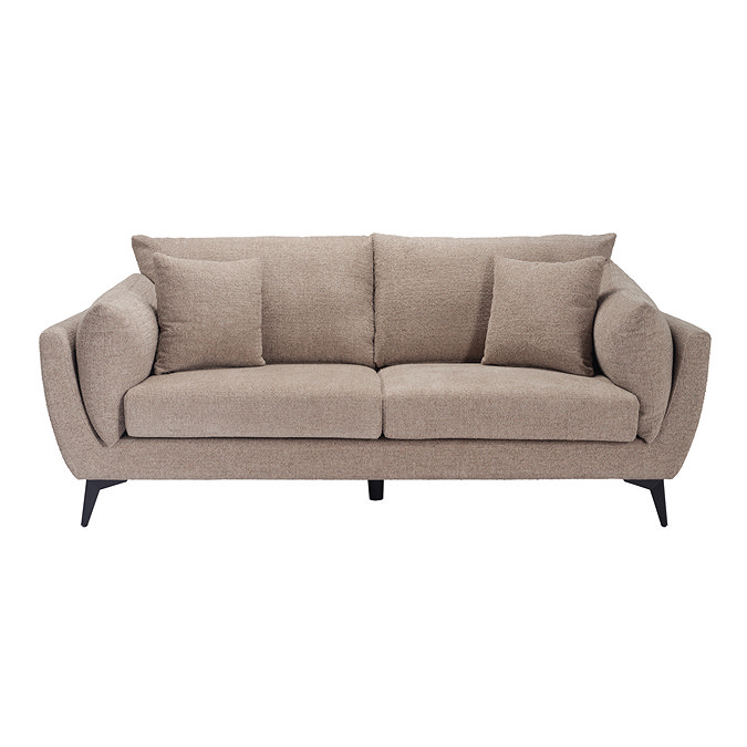 front on cut out image of taupe chenille three seater sofa