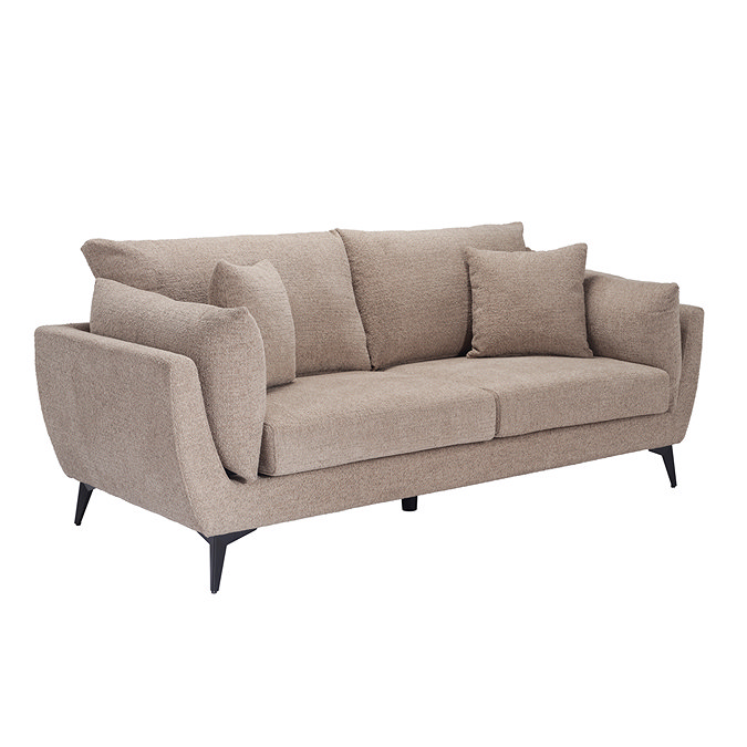 cut out angled image of three seat taupe chenille sofa