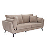 cut out angled image of three seat taupe chenille sofa