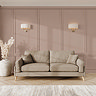 lifestyle image of large sofa with light oak feet in latte fabric