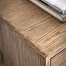 close up image of smoked oak surface of wooden sideboard with gentle edge