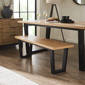 Hudson Herringbone Dining Bench - Oak & Black main image