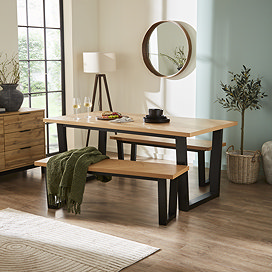 Hudson Herringbone Dining Table - Oak & Black main image