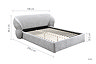 image cut out on white background of grey fabric double bed, with black arrow line dimensions to show size