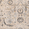 close up swatch image of beige rug with grey and mustard floral patterns