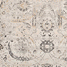 close up swatch image of ivory rug with grey floral patterns
