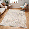 image of vintage style rug with grey and beige oriental pattern on ivory background