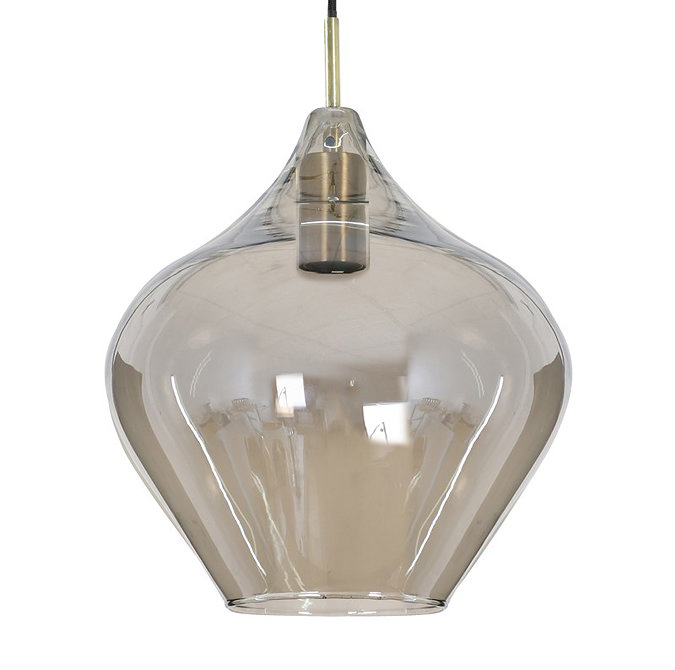 image cut out on white background of rounded smoked glass pendant ceiling light without bulb, in antique bronze colour