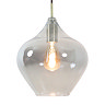 image cut out on white background of smoked glass pendant light with bulb emitting warm glow