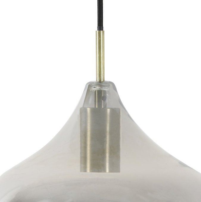 close up image on white background of point where ceiling rope attaches to lamp fixture inside the glass light shade