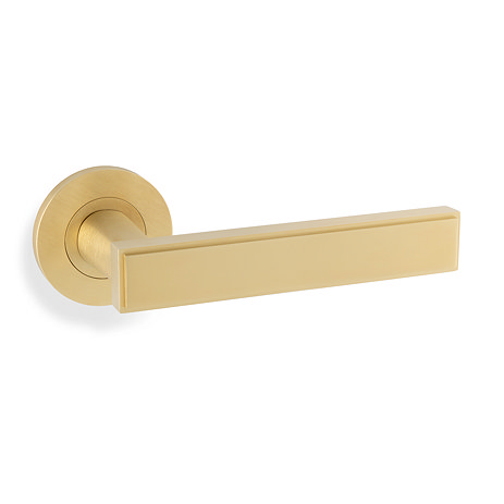 isen satin brass block door handle image