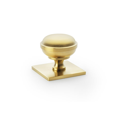 Isen Collection satin brass cupboard knob on square plate image