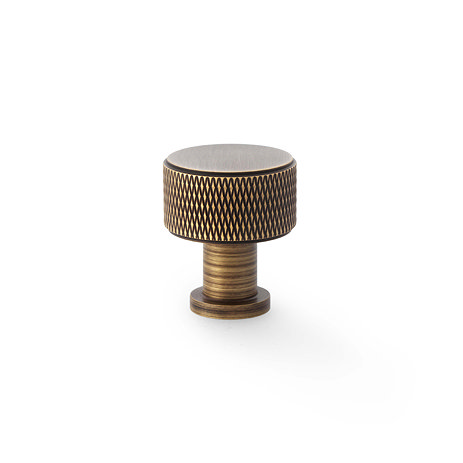 cut out of antique brass diamond knurled cabinet handle