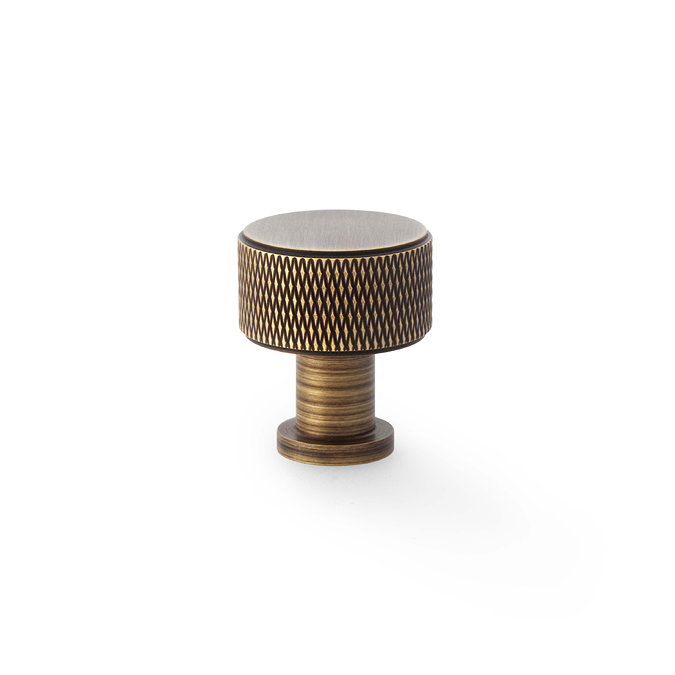 cut out of antique brass diamond knurled cabinet handle