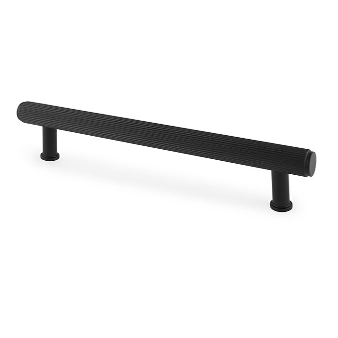 cut out of 160mm matt black reeded bar cabinet handle