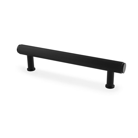 cut out of 128mm matt black reeded bar cabinet handle