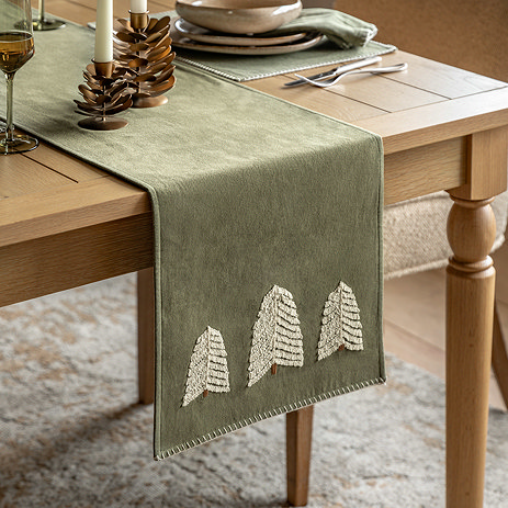 Willow Embroidered Trees Table Runner