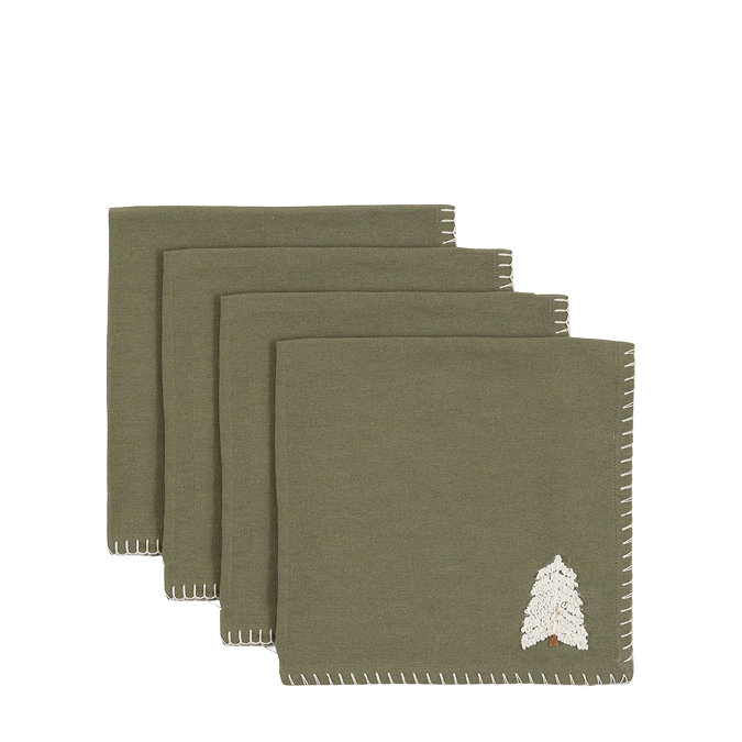 Willow Set of 4 Embroidered Tree Napkins