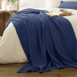 Jaipur Waffle Cotton Throw - Navy Blue main image