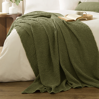 Jaipur Waffle Cotton Throw - Olive Green main image