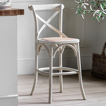 Jesper bar stool pair white and rattan
