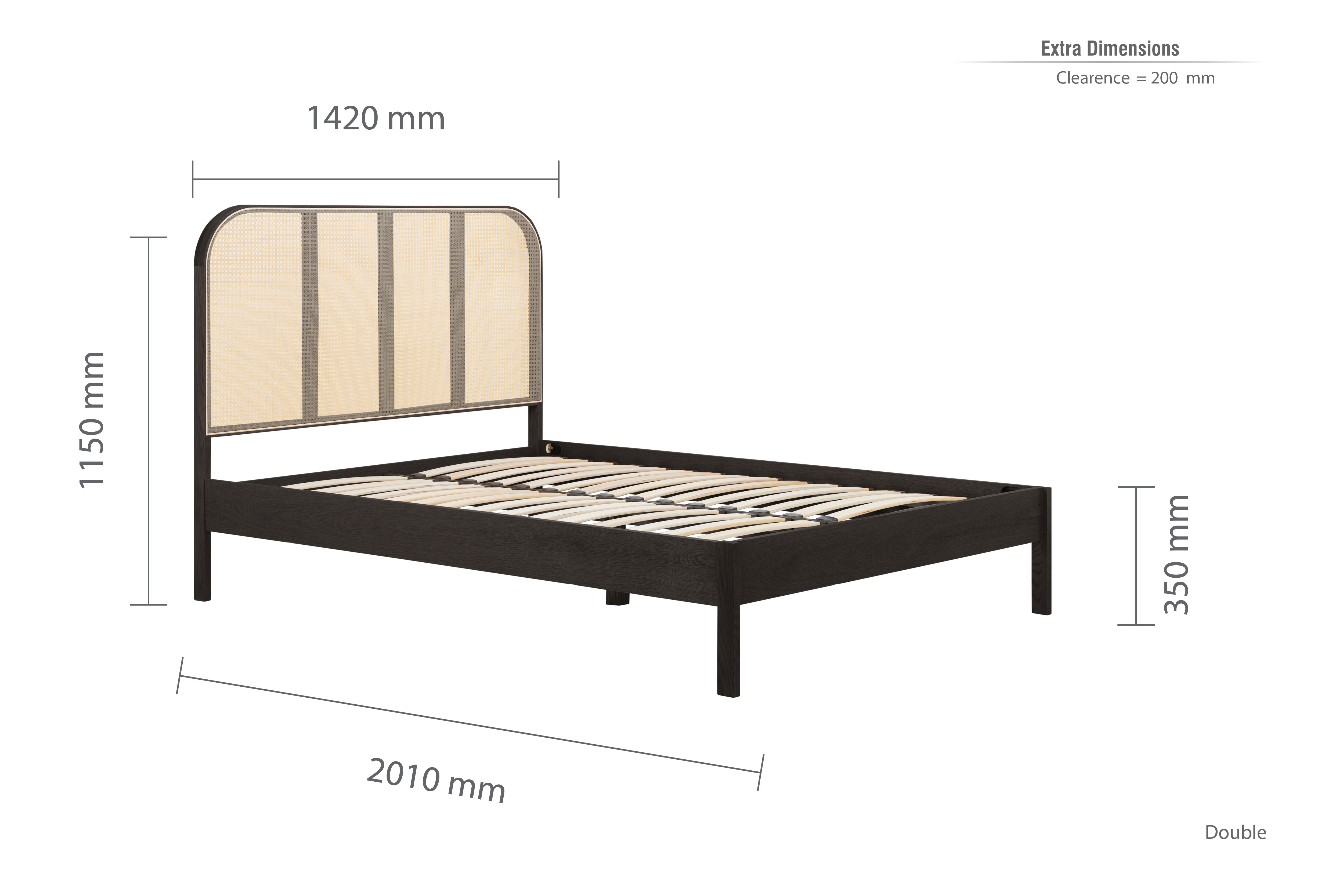 line dimensions image for black rattan double bed