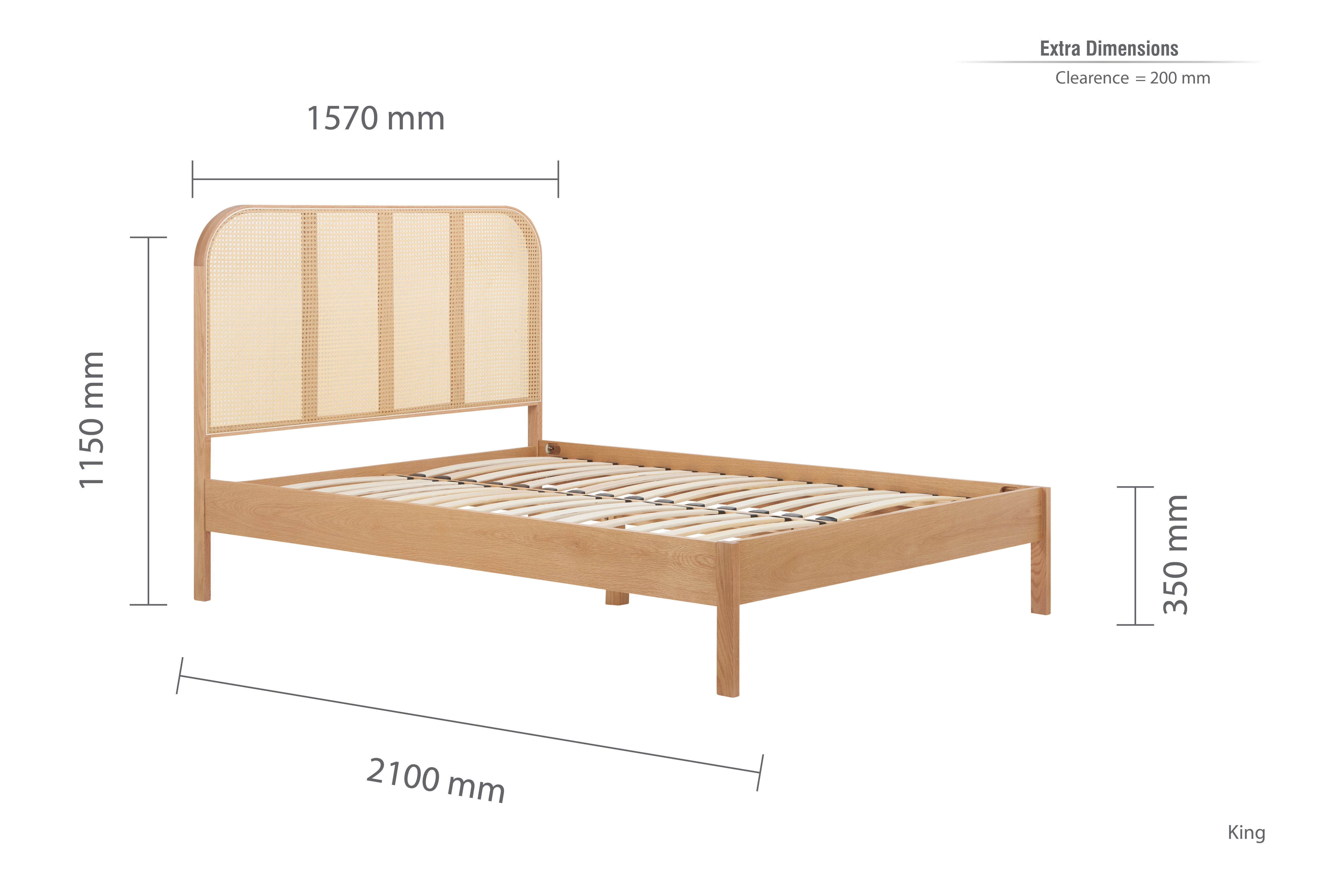 line image dimensions for oak rattan king size bed