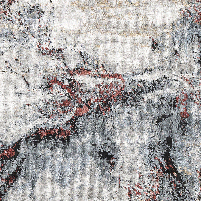 close up image of grey and burgundy marbled area rug