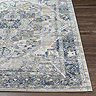 close up image of vintage blue rug laid flat to suggest thickness