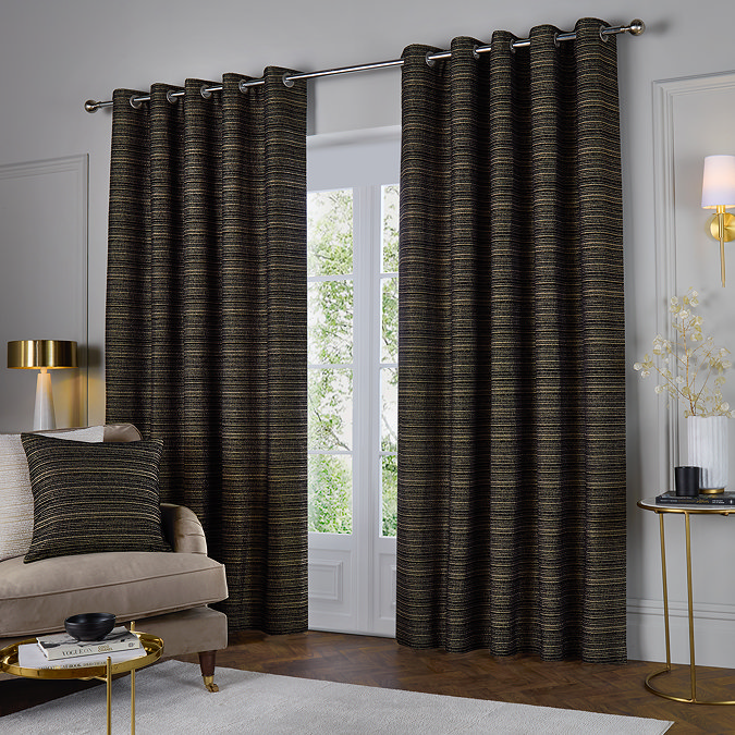 Jupiter Eyelet Curtains in Black & Gold image