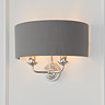 closer image of charcoal shade and 2 nickel coloured arms of wall lamp