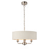 image cut out on white background of pendant beige lampshade with chrome fixture