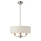 image cut out on white background of pendant beige lampshade with chrome fixture