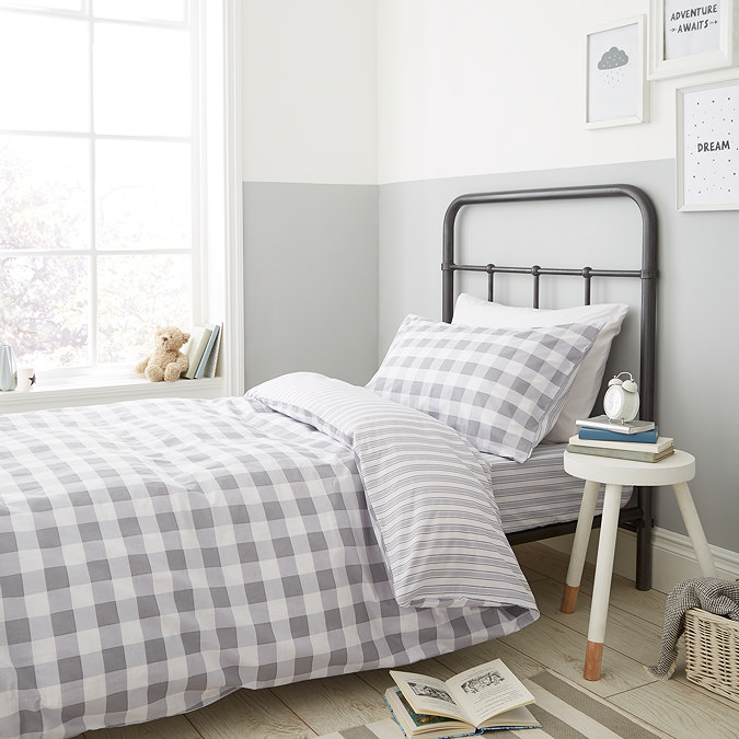 Check and Stripe Duvet Grey
