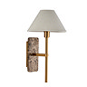 cut out image of thin brass wall light with marble backplate and tapered shade