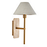 cut out image of thin brass coloured wall light with travertine backplate