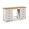 image cut out on white background of twin desk in elephant grey colour and smooth oak top without a stool. 4 drawers on either side