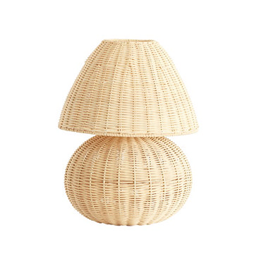 close up on lamp shade of natural rattan lamp