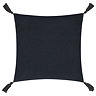 image cut out on white background of back of black square cushion with tasselled corners