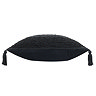 image cut out on white background of black tasselled cushion on its side to show its plumpness