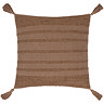 image cut out on white background of cocoa brown square tasselled cushion