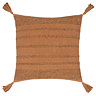 image cut out on white background of dark orange cushion with tasselled corners