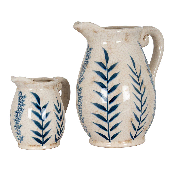 Large Flora Olpe Jug Vase Blue and White