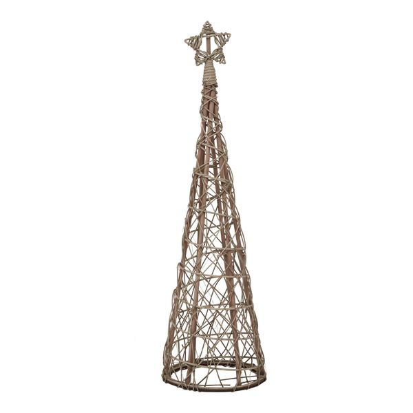 wicker christmas tree with star on the top, cut out on white background